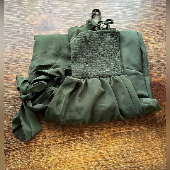 3/$20  Boho Solid Sleeveless Long Length Jumpsuit Baggy Jumpsuit Army Green - Picture 3 of 10